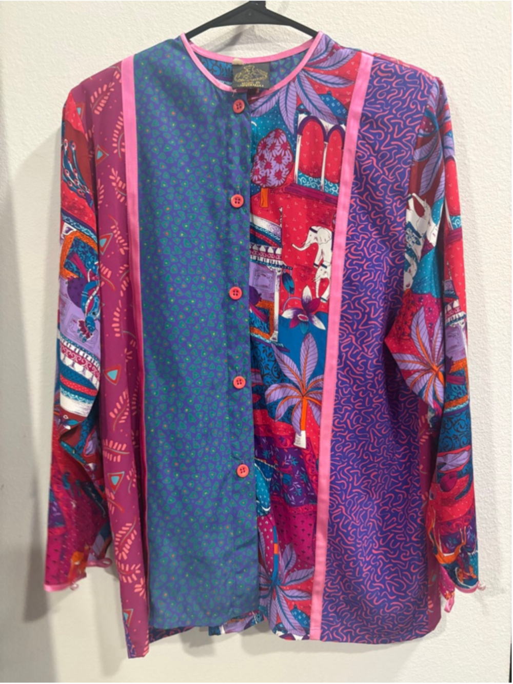 Vintage Shepherds Australia Patchwork Print Blouse Top w Shoulder Pads